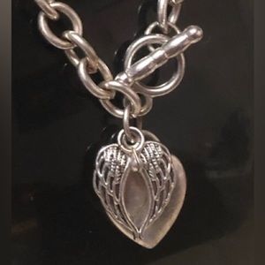 Beautiful Silver tone Heart Toggle Necklace with Angel Wings